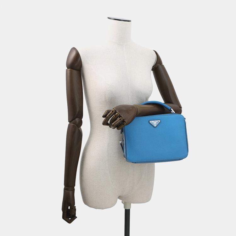 Pre Owned Prada Saffiano Leather 2Way Handbag Blue Leather