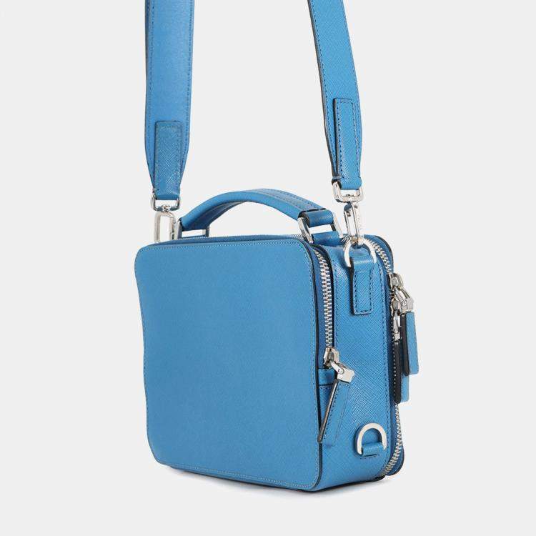 Pre Owned Prada Saffiano Leather 2Way Handbag Blue Leather