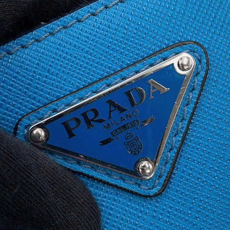 Pre Owned Prada Saffiano Leather 2Way Handbag Blue Leather