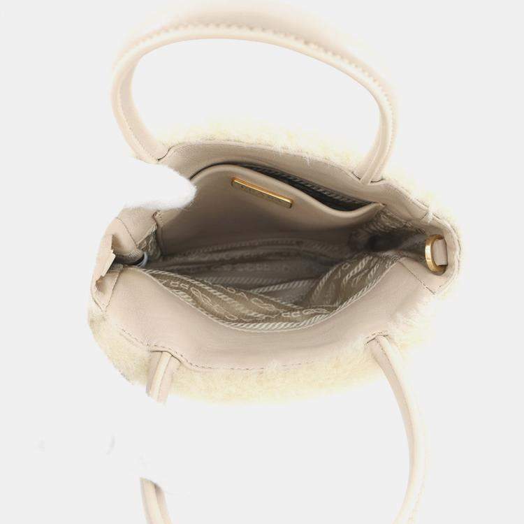 Pre Owned Prada 2Way Handbag Beige Sheepfur Leather
