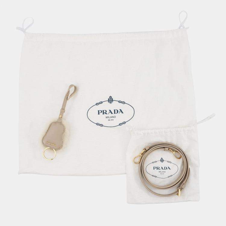 Pre Owned Prada 2Way Handbag Beige Sheepfur Leather