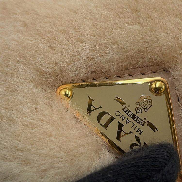 Pre Owned Prada 2Way Handbag Beige Sheepfur Leather
