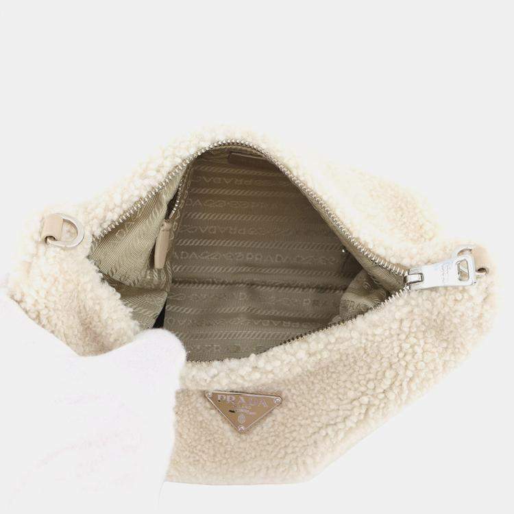 Pre Owned Prada Hobo Bag Shoulder Bag Beige Pile