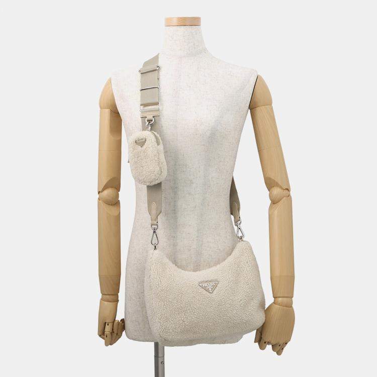 Pre Owned Prada Hobo Bag Shoulder Bag Beige Pile