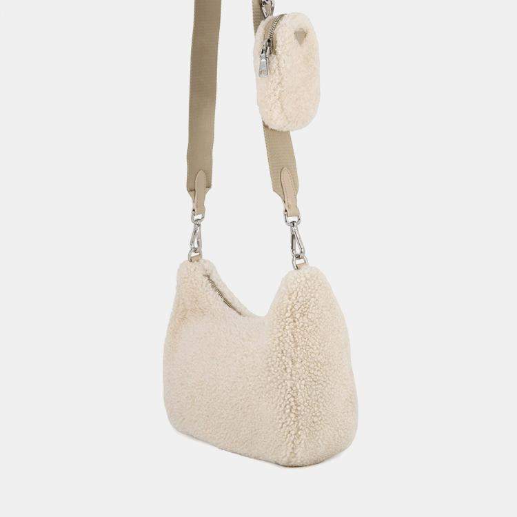 Pre Owned Prada Hobo Bag Shoulder Bag Beige Pile
