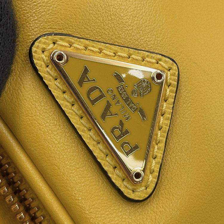 Pre Owned Prada Duet 2Way Bag Yellow Calf Leather Saffiano Leather 