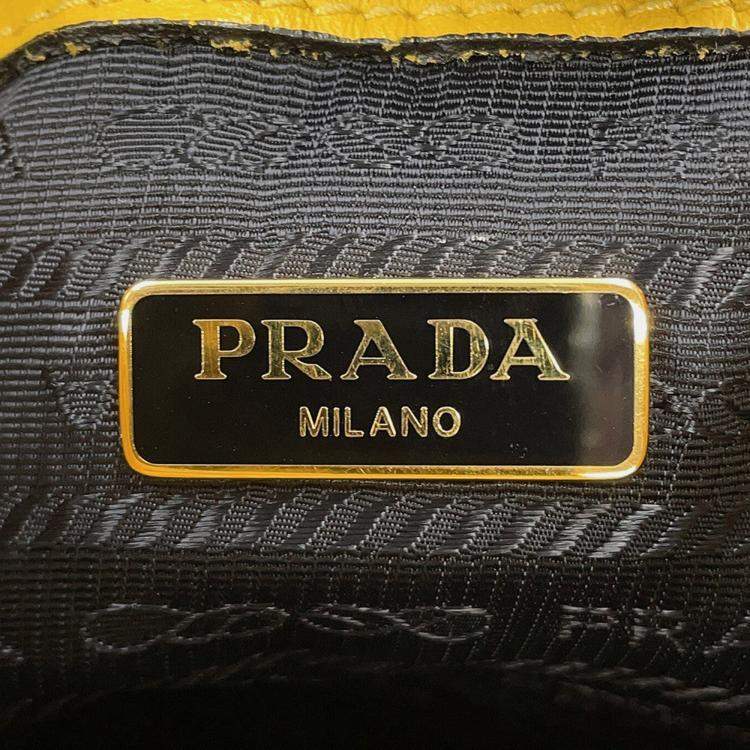 Pre Owned Prada Duet 2Way Bag Yellow Calf Leather Saffiano Leather 