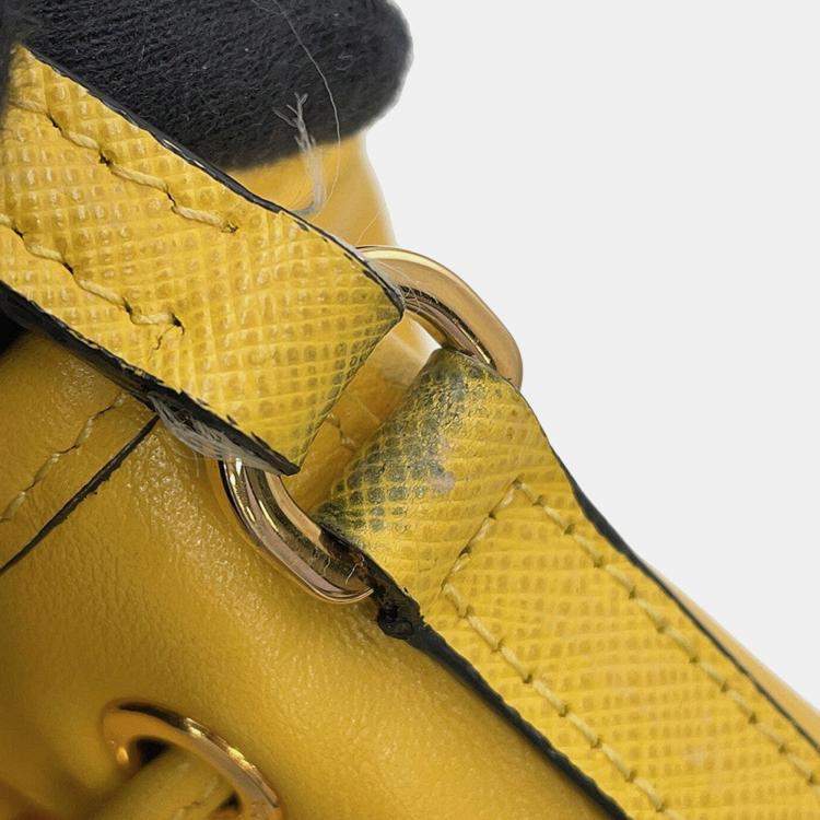 Pre Owned Prada Duet 2Way Bag Yellow Calf Leather Saffiano Leather 