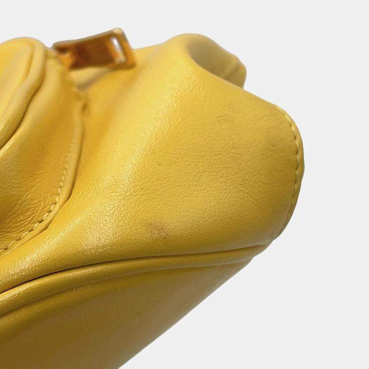 Pre Owned Prada Duet 2Way Bag Yellow Calf Leather Saffiano Leather 