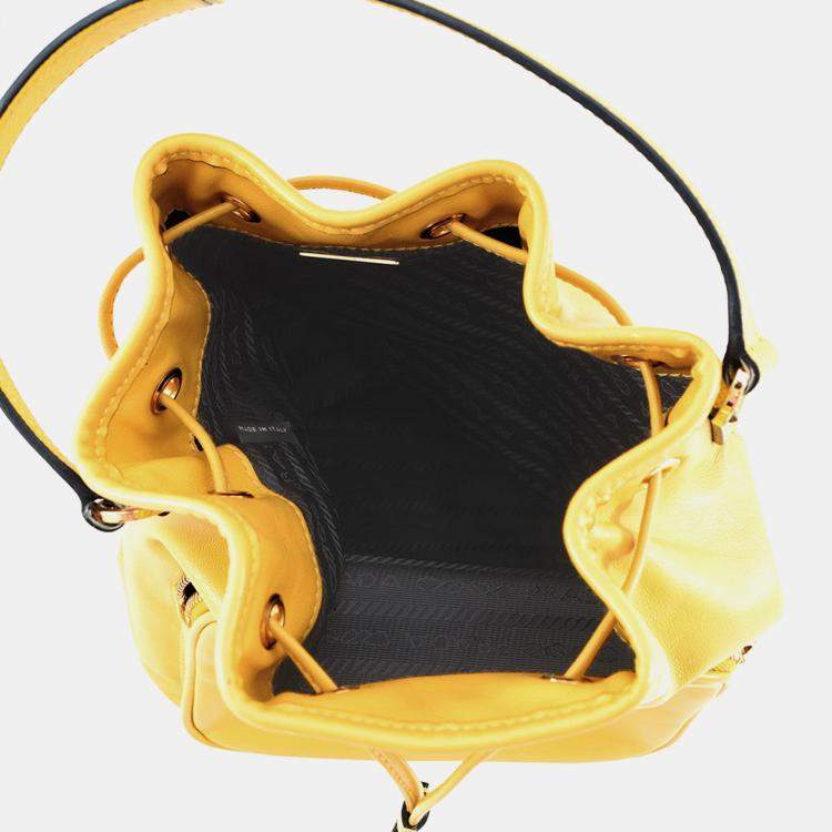 Pre Owned Prada Duet 2Way Bag Yellow Calf Leather Saffiano Leather 