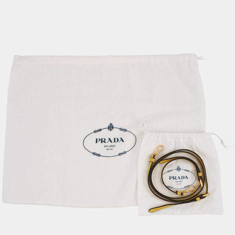 Pre Owned Prada Duet 2Way Bag Yellow Calf Leather Saffiano Leather 