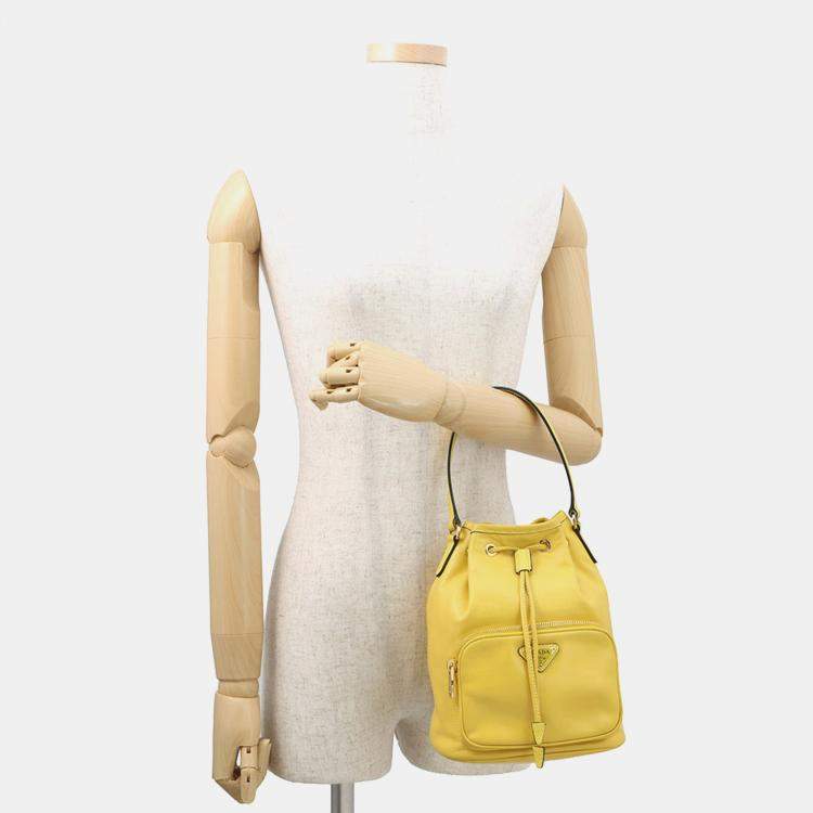 Pre Owned Prada Duet 2Way Bag Yellow Calf Leather Saffiano Leather 