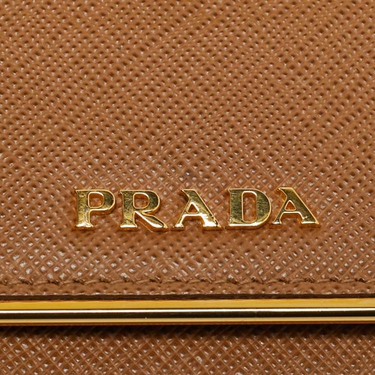 Pre Owned حامل بطاقات بغطاء جلد سافيانو بني برادا