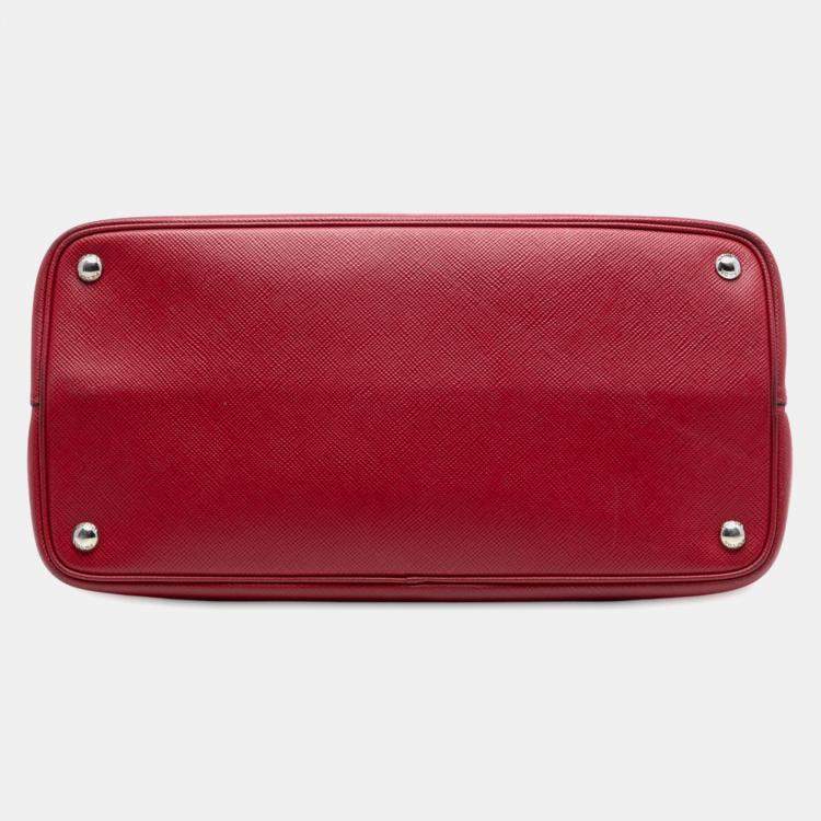 Pre Owned Prada Red Medium Saffiano Cuir Double Handle Satchel
