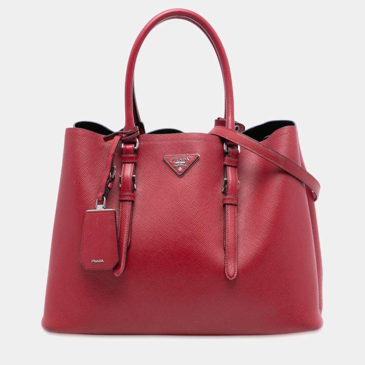 Pre Owned Prada Red Medium Saffiano Cuir Double Handle Satchel