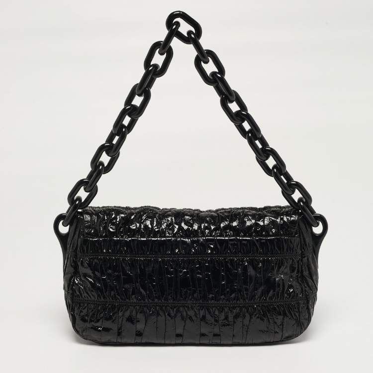 Pre Owned Prada Gaufre Black Gaufre Patent Leather Chain Shoulder Bag
