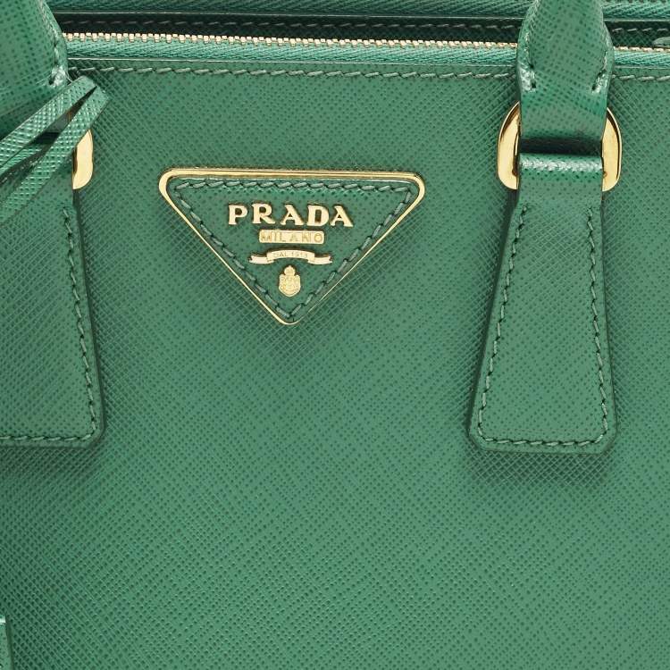 Pre Owned Prada Double Zip Mini Green Saffiano Lux Leather Tote