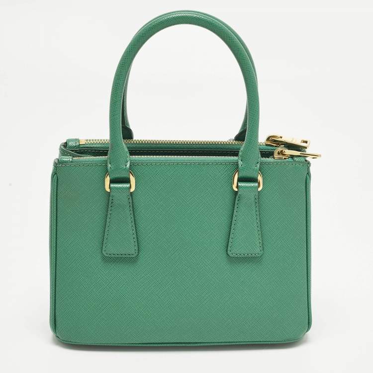 Pre Owned Prada Double Zip Mini Green Saffiano Lux Leather Tote
