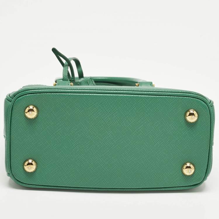 Pre Owned Prada Double Zip Mini Green Saffiano Lux Leather Tote