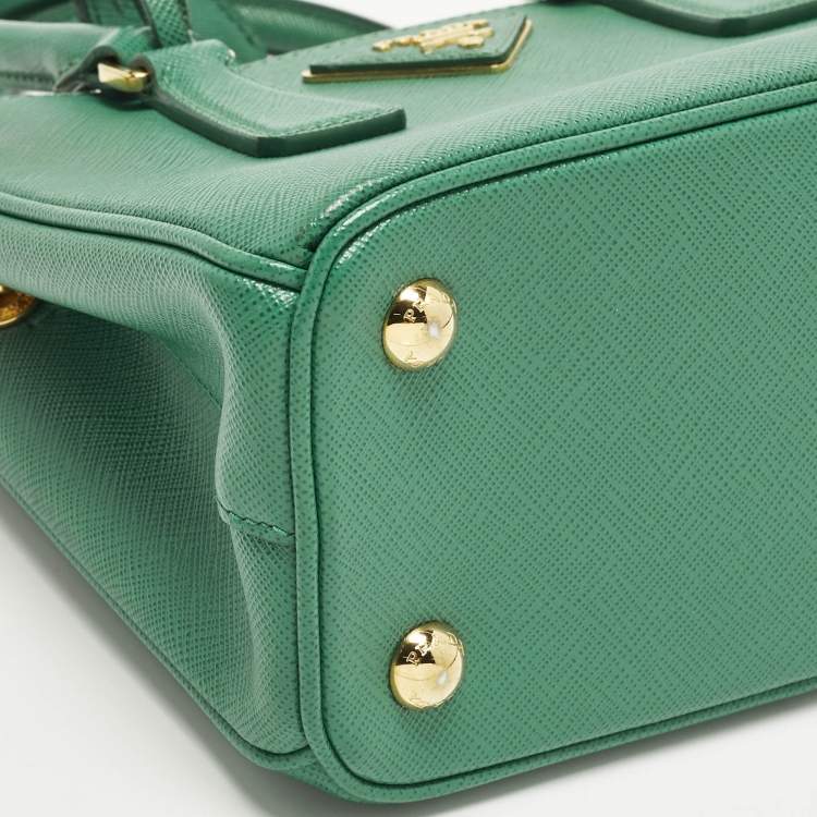 Pre Owned Prada Double Zip Mini Green Saffiano Lux Leather Tote