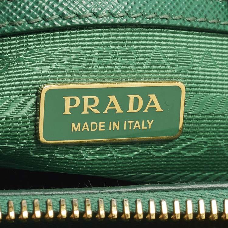 Pre Owned Prada Double Zip Mini Green Saffiano Lux Leather Tote