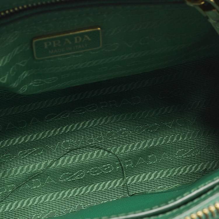 Pre Owned Prada Double Zip Mini Green Saffiano Lux Leather Tote