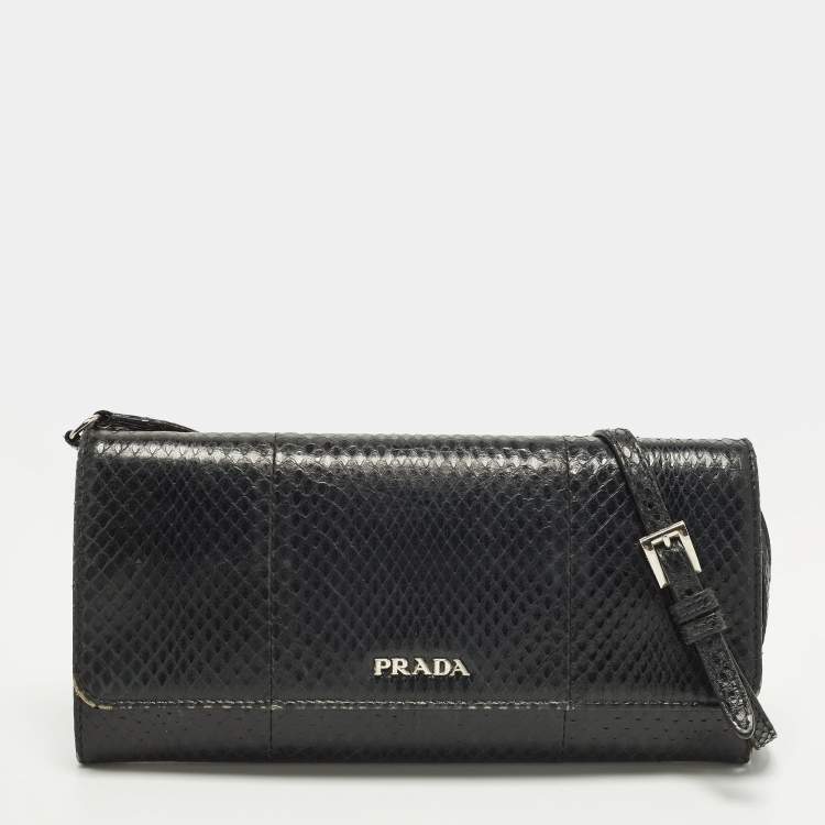 Pre Owned Prada Black Snakeskin Leather Strap Clutch