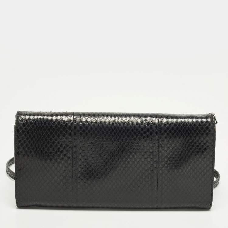 Pre Owned Prada Black Snakeskin Leather Strap Clutch