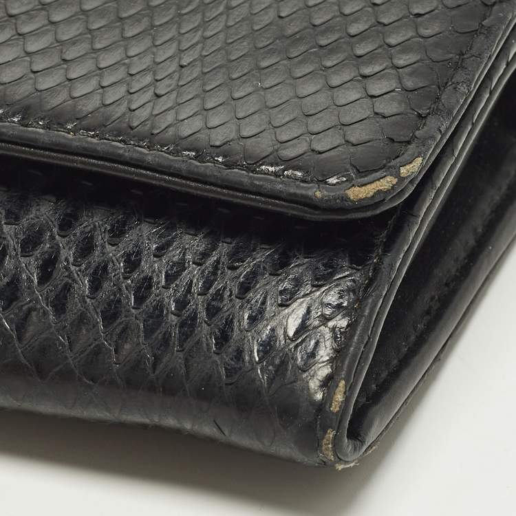 Pre Owned Prada Black Snakeskin Leather Strap Clutch