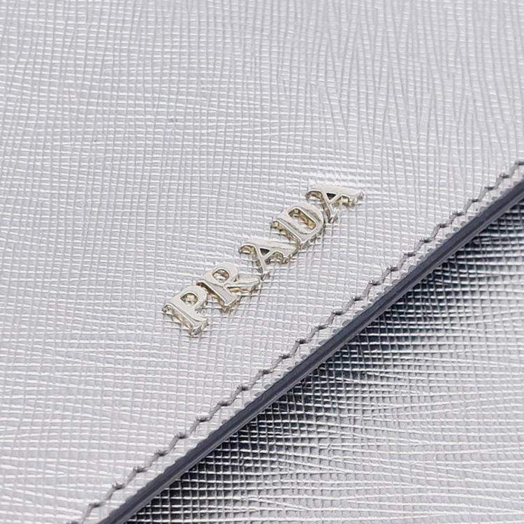 Pre Owned Prada Grey Leather Saffiano Mini Crossbody Bag
