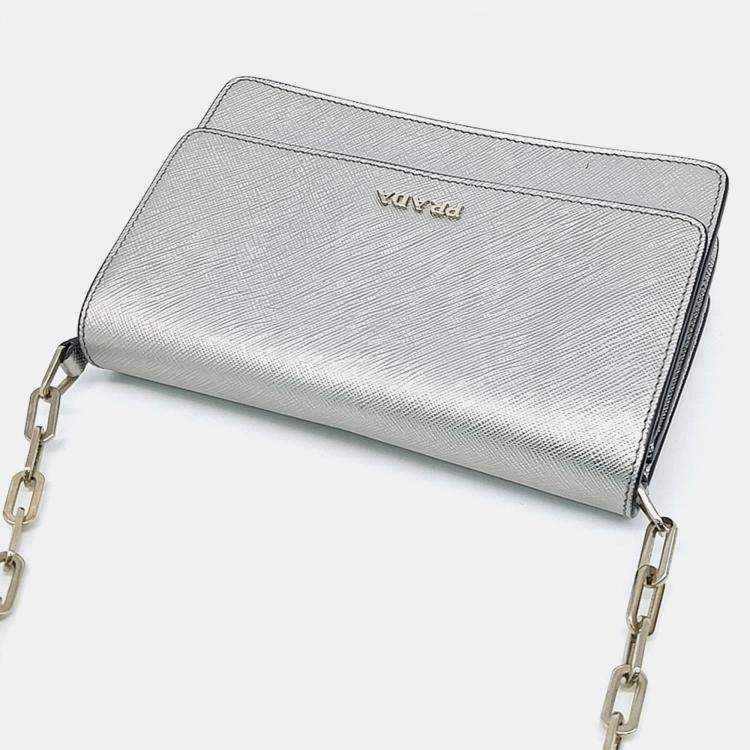 Pre Owned Prada Grey Leather Saffiano Mini Crossbody Bag