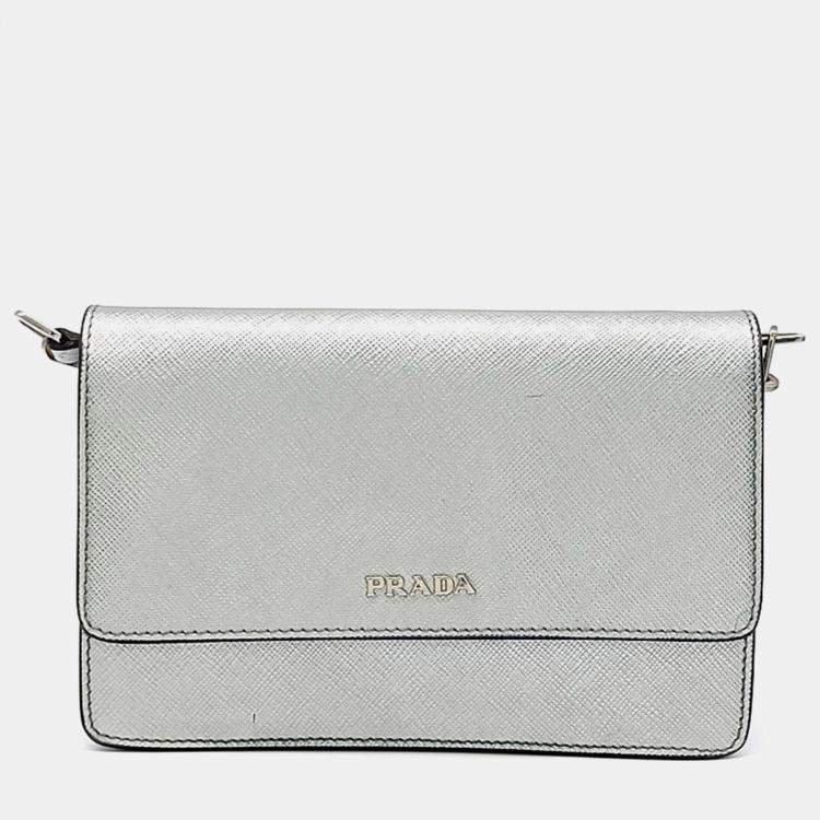 Pre Owned Prada Grey Leather Saffiano Mini Crossbody Bag