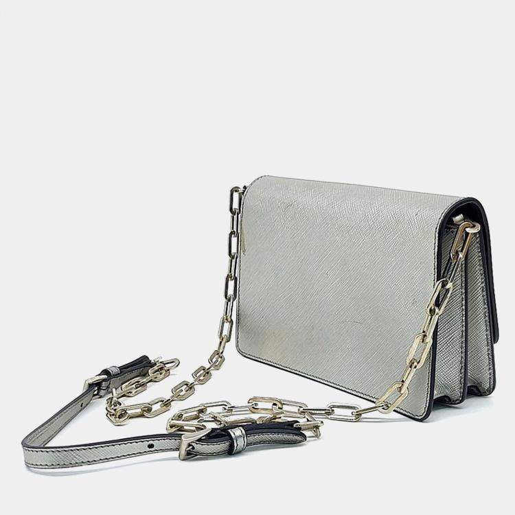 Pre Owned Prada Grey Leather Saffiano Mini Crossbody Bag