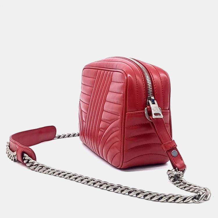 Pre Owned Prada Red Leather Soft Calf Diagram Crossbody Bag