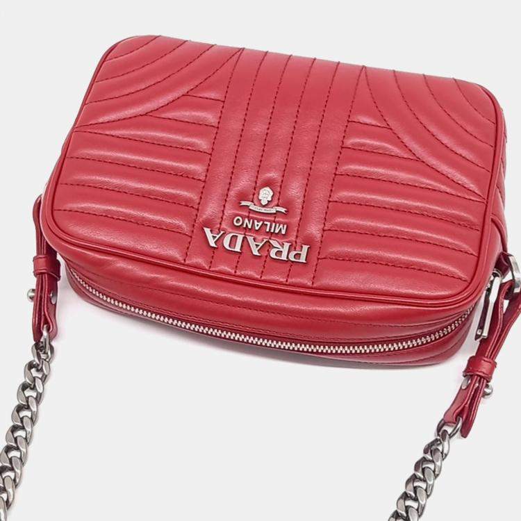 Pre Owned Prada Red Leather Soft Calf Diagram Crossbody Bag