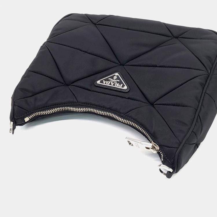 Pre Owned Prada Black Re-Nylon Tessuto Quilted Shoulder Bag