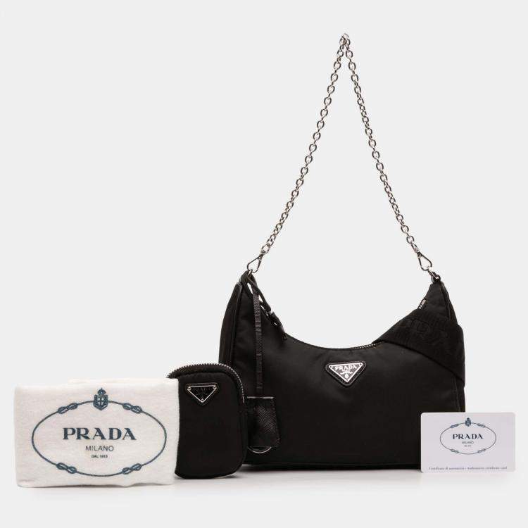 Pre Owned Prada Black Tessuto Re Edition 2005 Satchel
