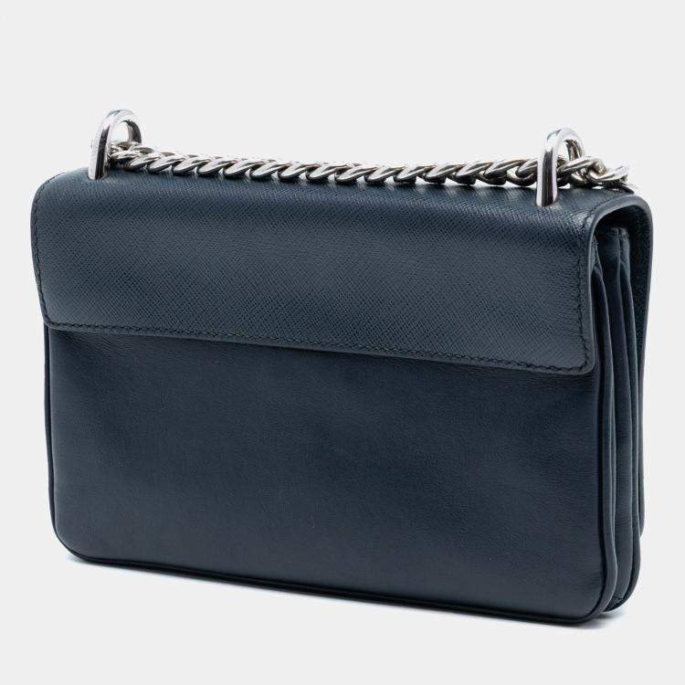 Pre Owned Prada Blue Saffiano and City Calf Chain Crossbody