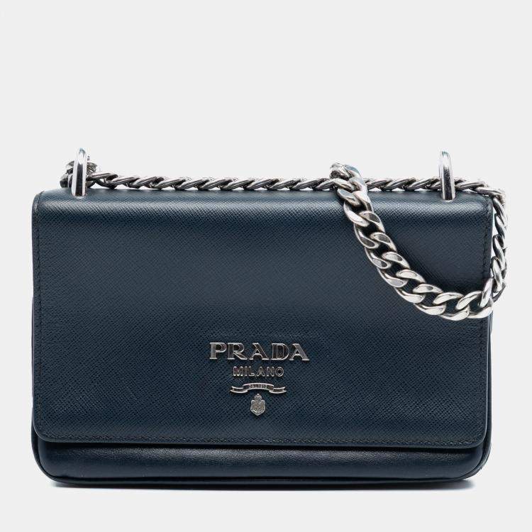 Pre Owned Prada Blue Saffiano and City Calf Chain Crossbody