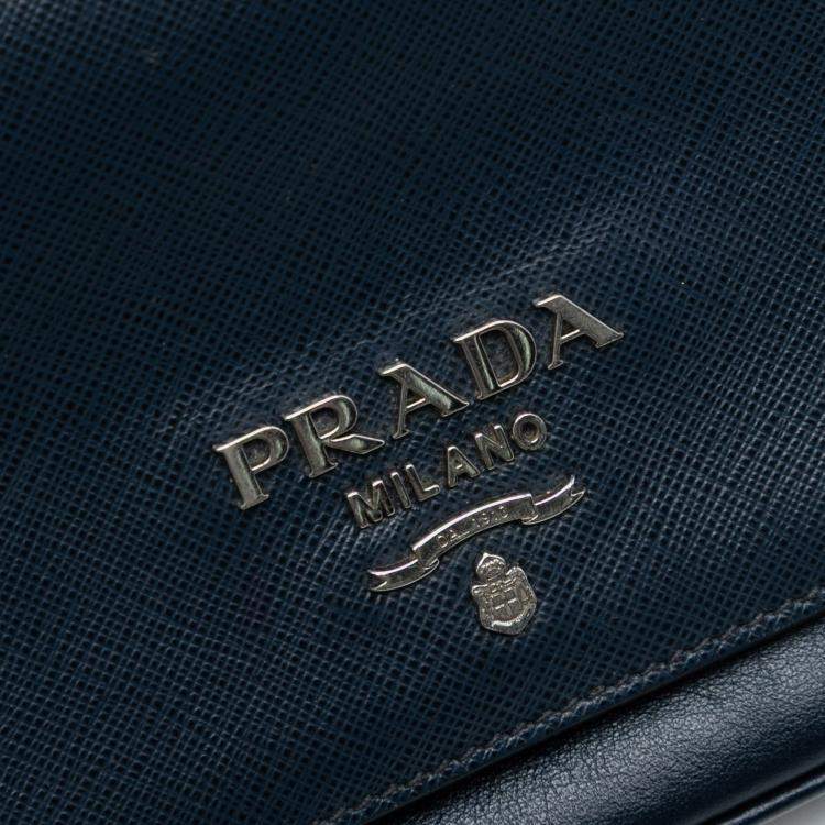 Pre Owned Prada Blue Saffiano and City Calf Chain Crossbody
