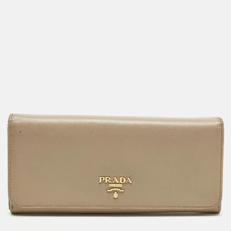 Pre Owned Prada Beige Saffiano Leather Flap Continental Wallet