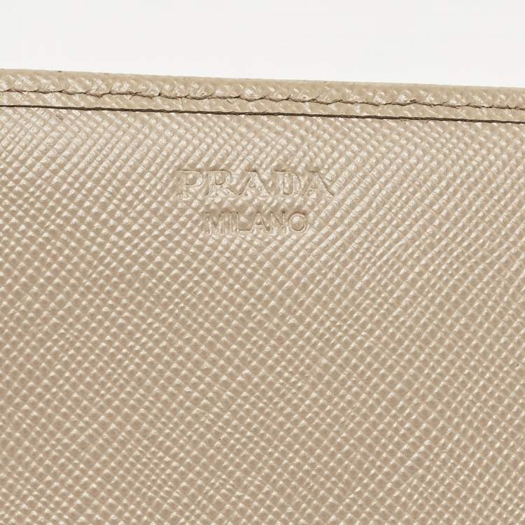 Pre Owned Prada Beige Saffiano Leather Flap Continental Wallet