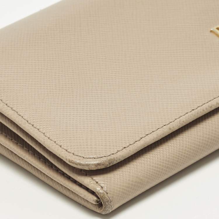 Pre Owned Prada Beige Saffiano Leather Flap Continental Wallet