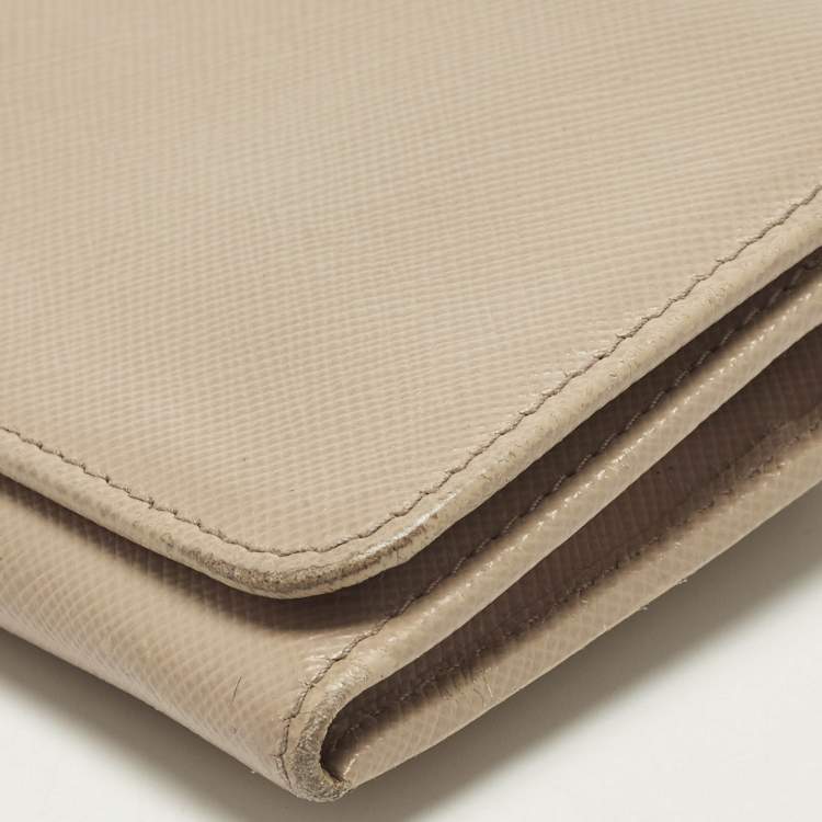 Pre Owned Prada Beige Saffiano Leather Flap Continental Wallet