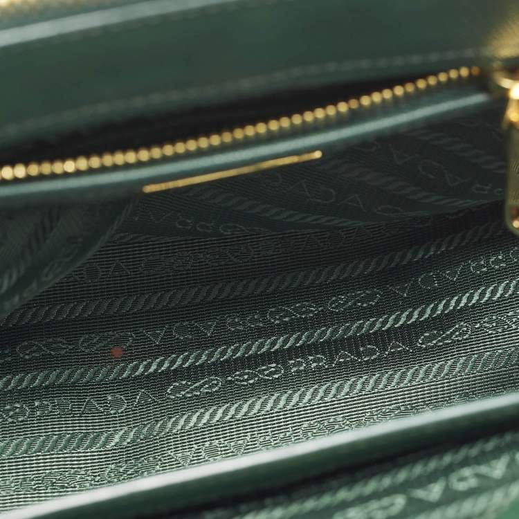 Pre Owned Prada Galleria Double Zip Small Green Saffiano Lux Leather Tote