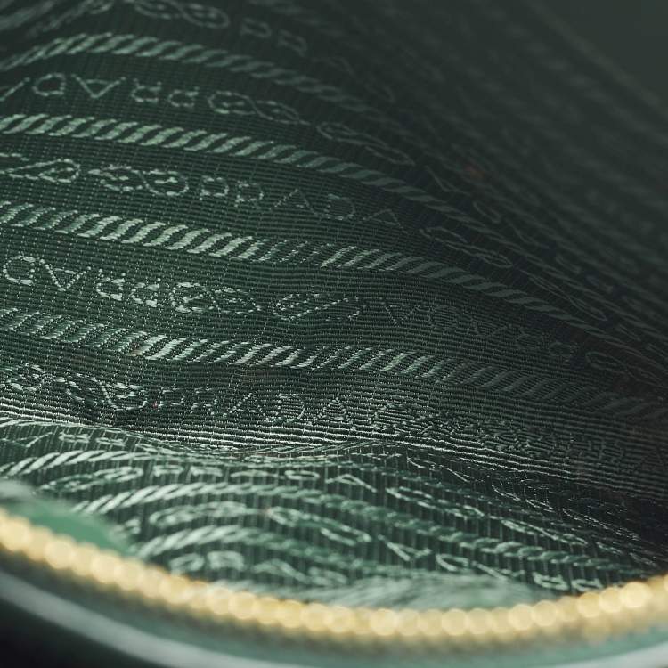 Pre Owned Prada Galleria Double Zip Small Green Saffiano Lux Leather Tote