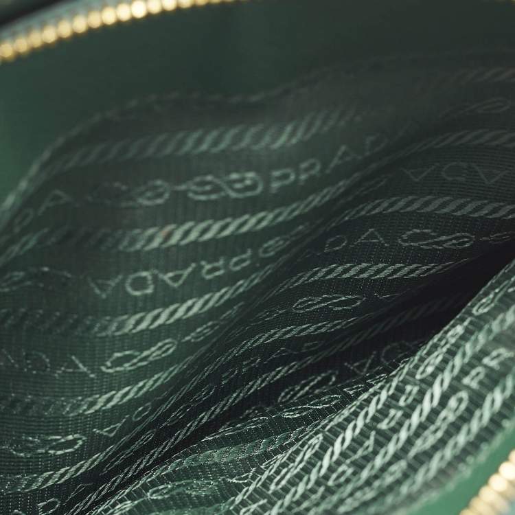 Pre Owned Prada Galleria Double Zip Small Green Saffiano Lux Leather Tote