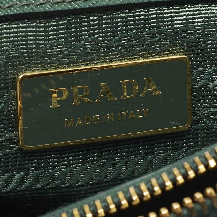 Pre Owned Prada Galleria Double Zip Small Green Saffiano Lux Leather Tote