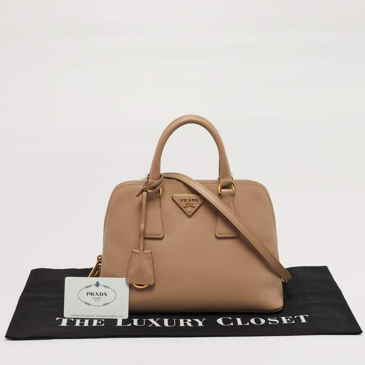 Pre Owned Prada Promenade Small Beige Saffiano Lux Leather Satchel