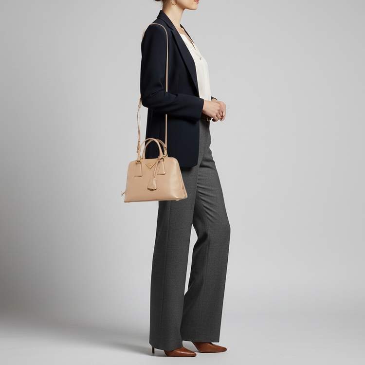 Pre Owned Prada Promenade Small Beige Saffiano Lux Leather Satchel